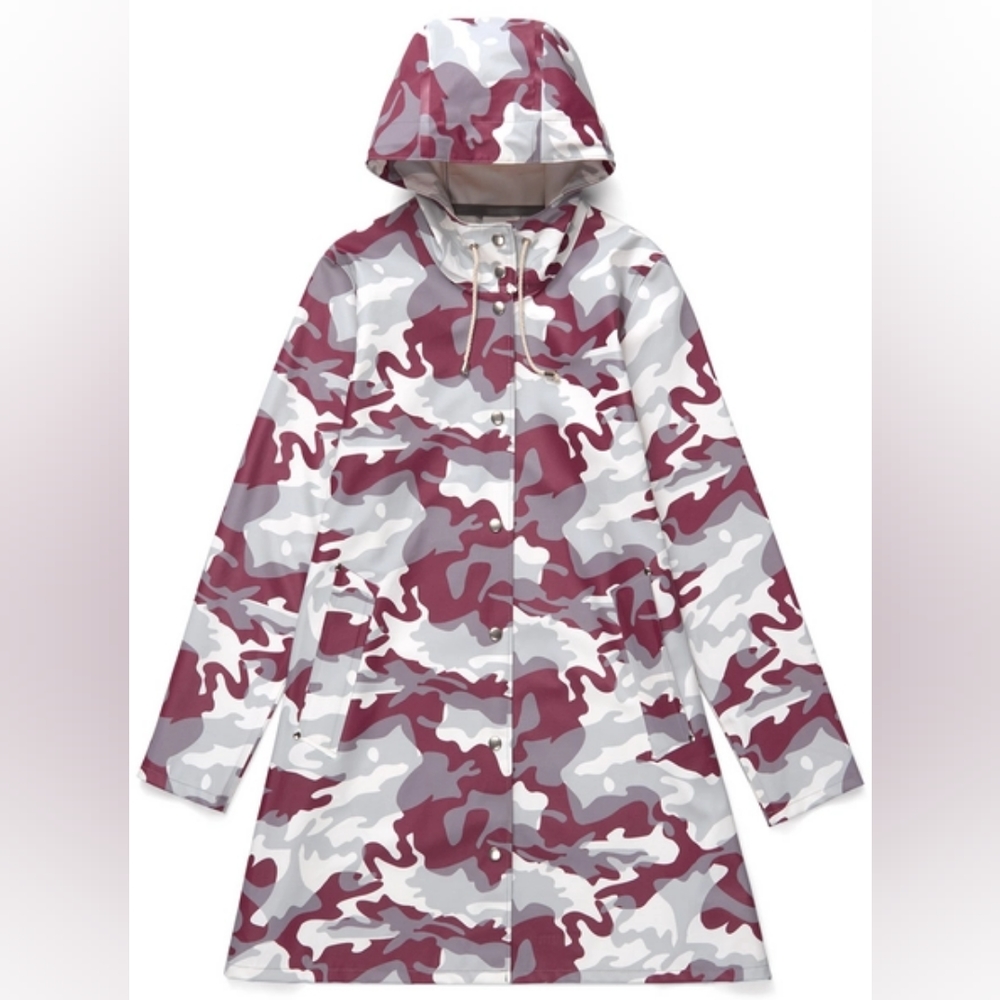 Stutterheim Mosebacke Red Camo Hoodie Raincoat - CHECK LAID FLAT MEASUREMENTS
